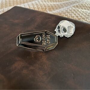 Black Coffin and Skull Enamel Pins
